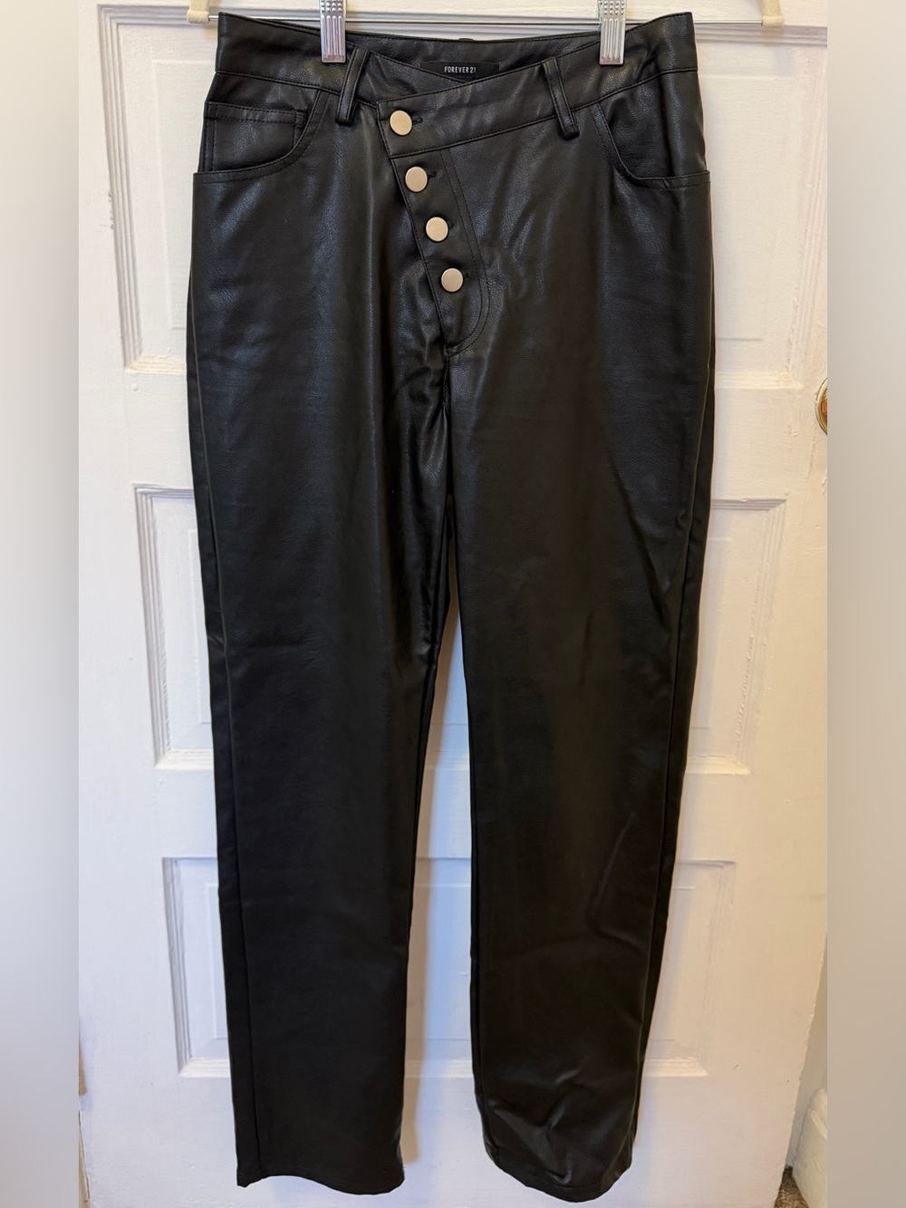 Black Faux Leather Straight Leg Pants -Forever 21